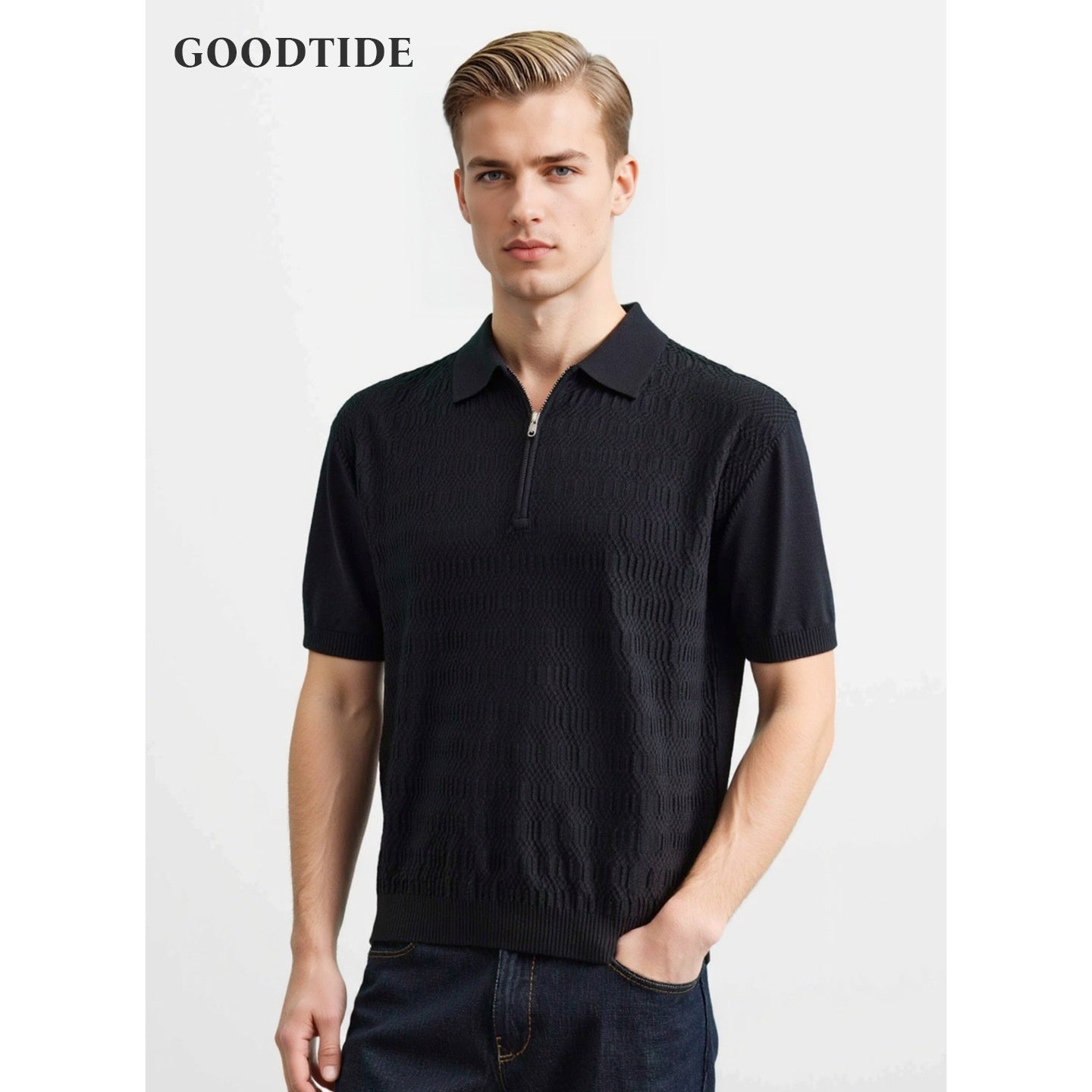 Twist Texture Simple Polo Shirt Slim Lapel T-shirt