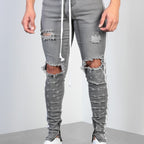 Cross Knee Ripped Zipper Jeans
