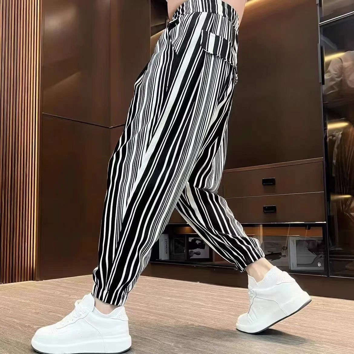 Thin Cropped High-grade Sense Ice Silk Pants White