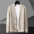 Cardigan Men's Long Sleeved Sweater Coat Beige Green