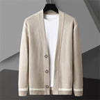 Cardigan Men's Long Sleeved Sweater Coat Beige Green