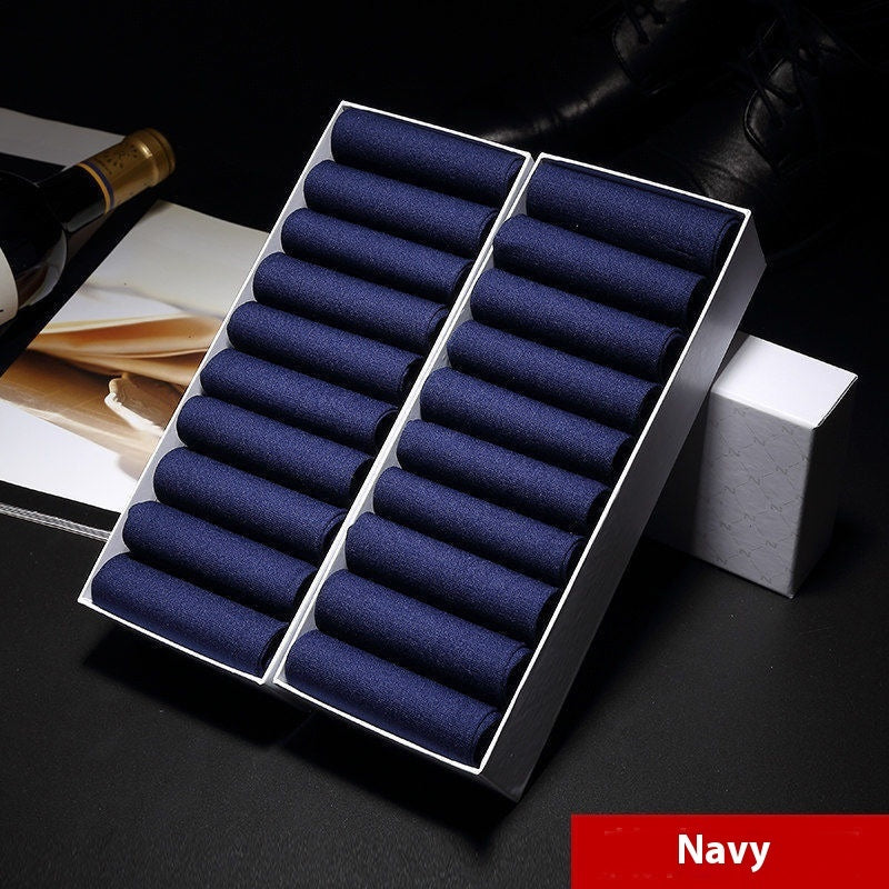 Mercerized Cotton Thin Middle Tube Men's Socks Navy Blue Average Size