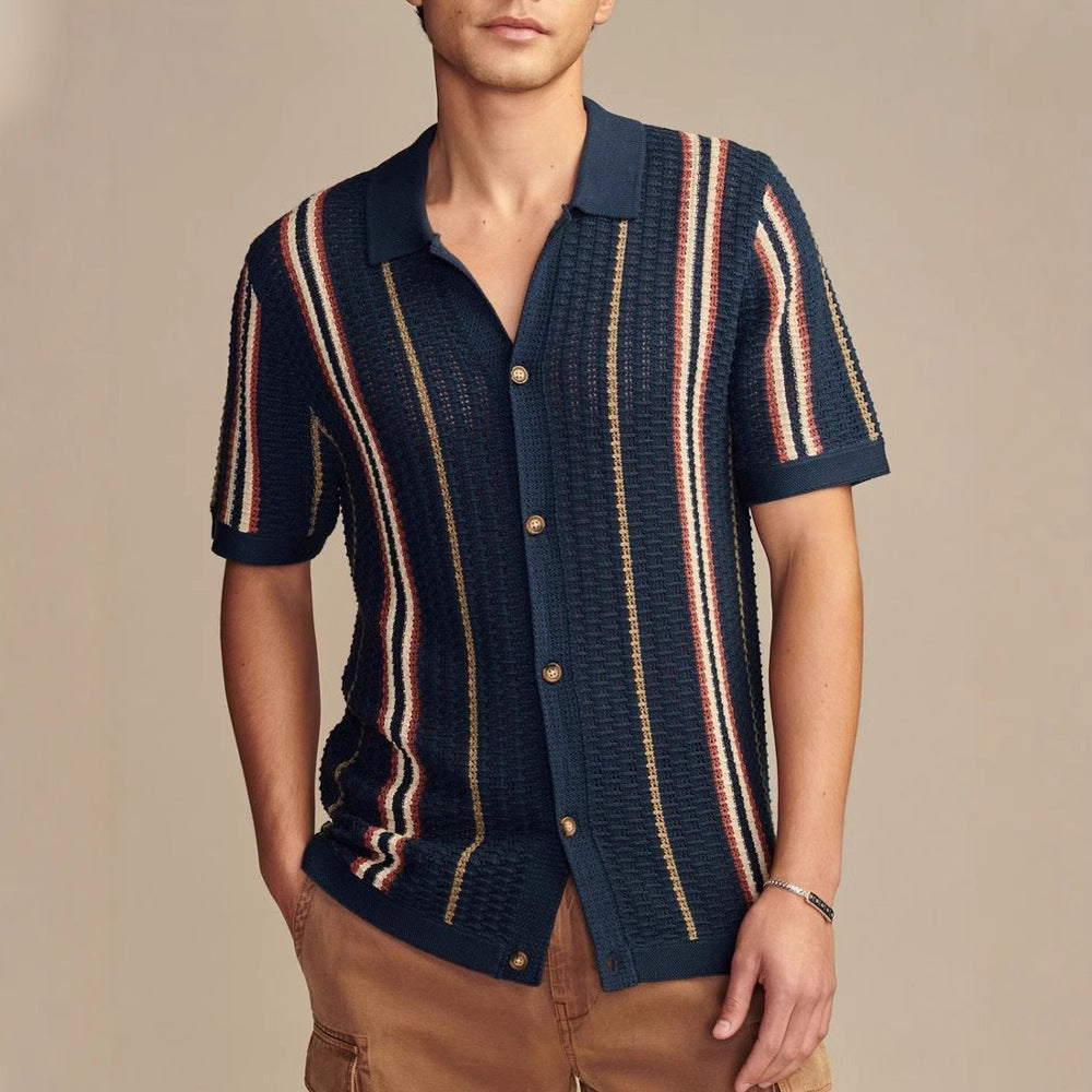 Hollow-out Knitted POLO Cardigan
