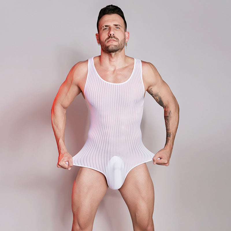 Elastic Vertical Bar Comfortable Fierce Men's One-piece