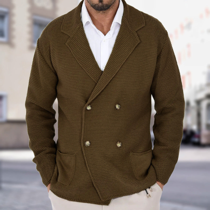Cardigan Fallwinter Slim Lapel Double Breasted Sweater Brown