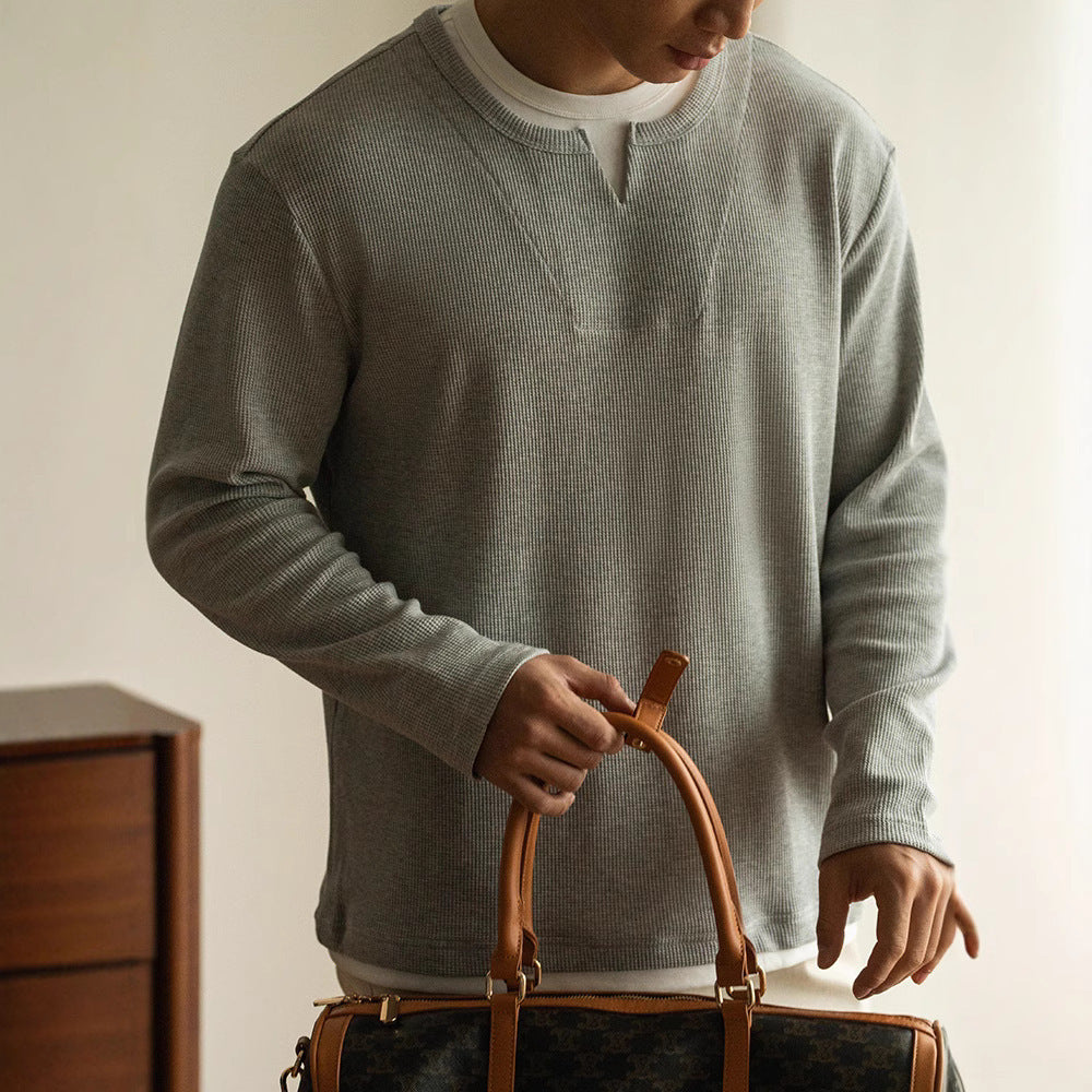 Three-dimensional Waffle Loose False Two Pieces Short Sweater