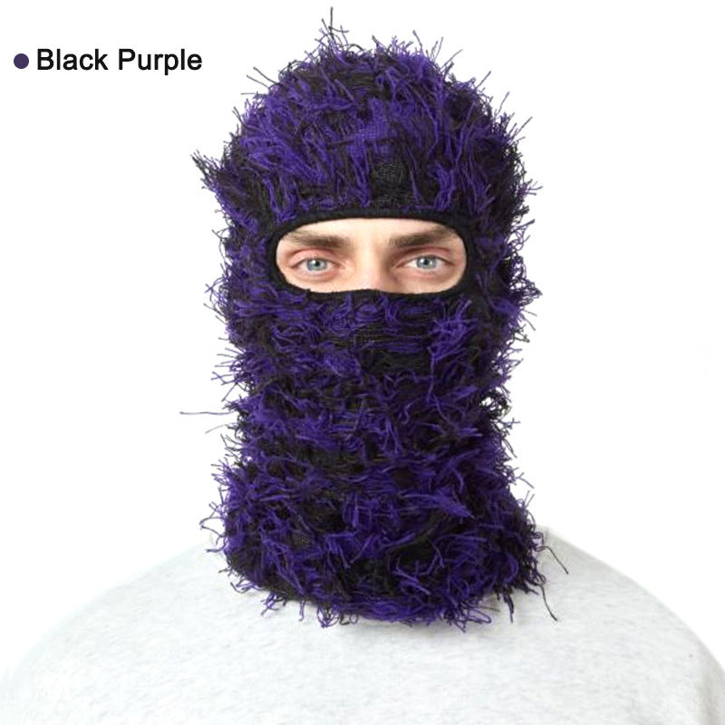 Balaclava Men And Women Funny Acrylic Knitted Black And Purple Free Size