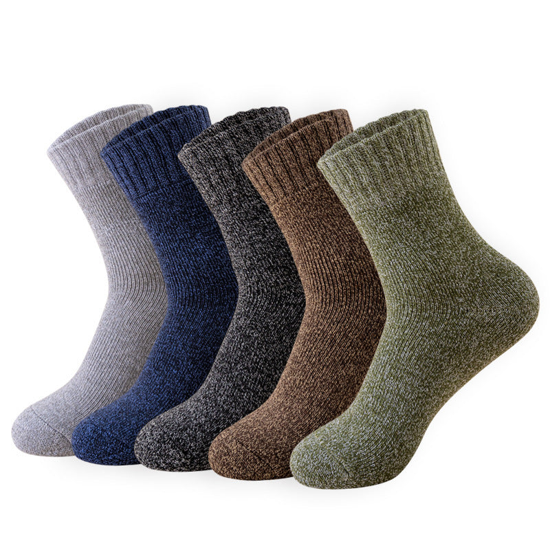 Fleece Lined Padded Warm Keeping Mid-calf Solid Color Socks 5 Pairs Mixed 5 pairs