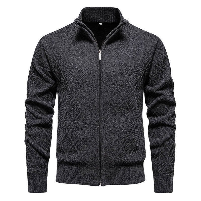 Fleece-lined Thickening Stand Collar Sweater Korean Style Casual Zipper Sweater