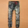 Jeans For Men Cargo Pants Splicing Denim Trousers Biker High Quality Blue