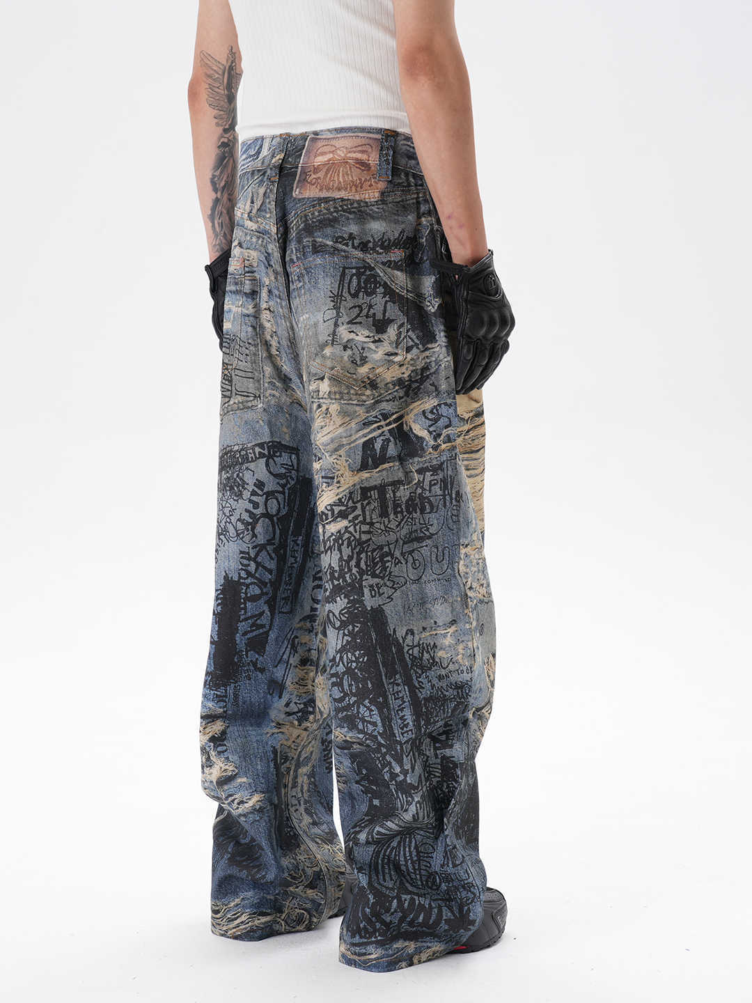 Ripped Graffiti Straight Jeans