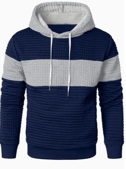 Hooded Long-sleeved Sweater Navy Blue Light Gray