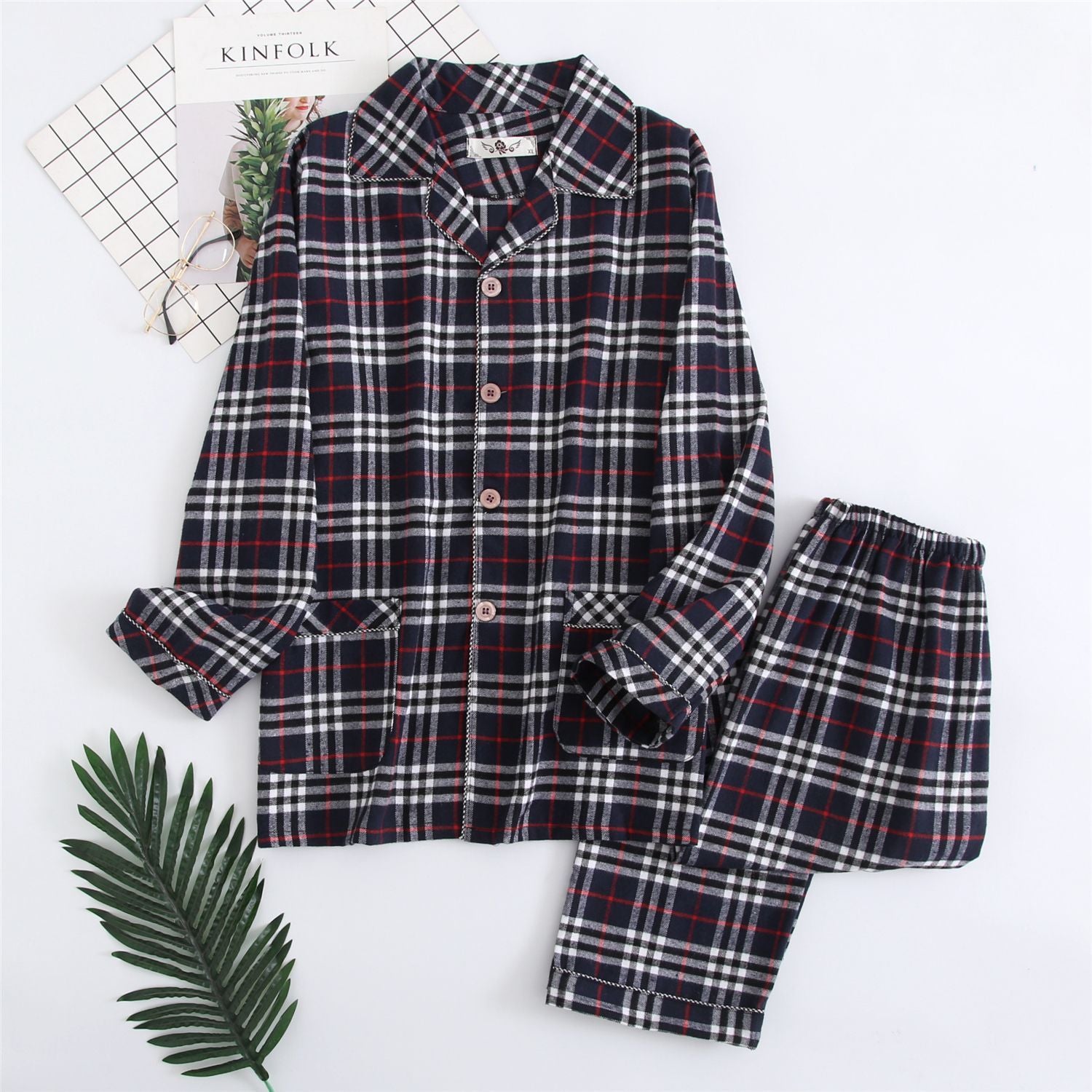 Warm Cloth Flannel Pajama Suit Haig red stripe