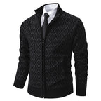 Fleece-lined Thickening Stand Collar Sweater Korean Style Casual Zipper Sweater Black