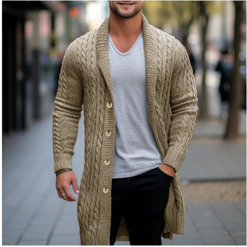 Mid-length Pocket Cardigan Sweater Khaki