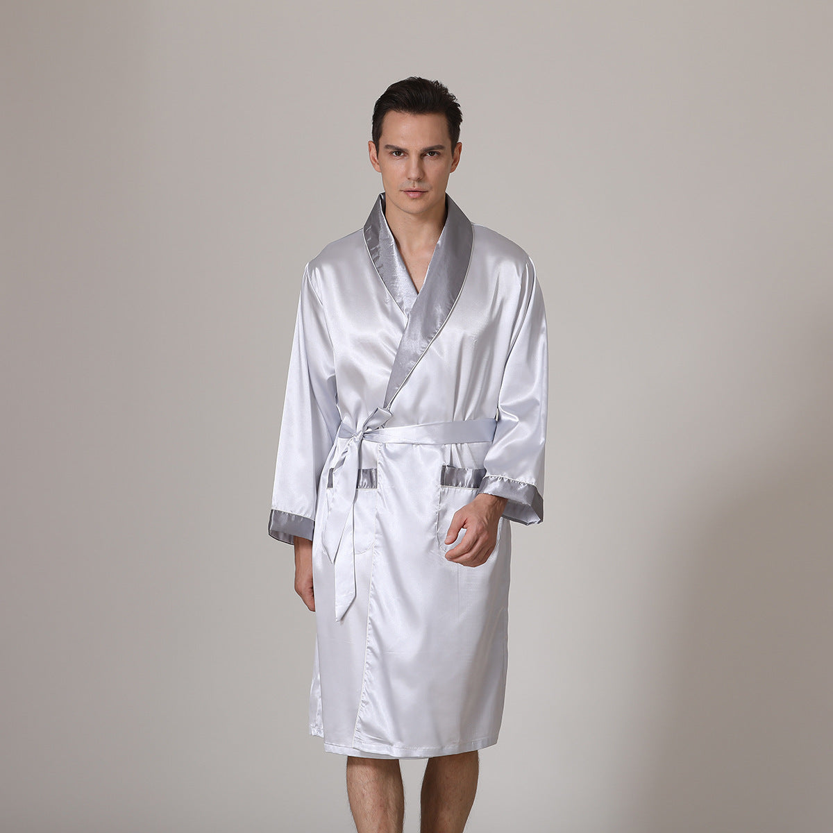 Silk Bathrobe Nightgown Silver