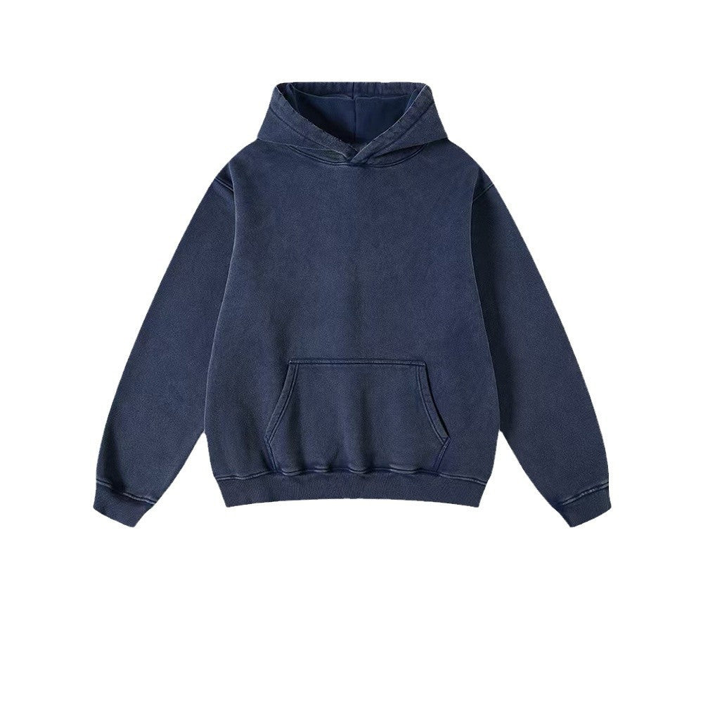 Heavy Fleece-lined Thickened Retro Washed Sweater Sapphire Blue