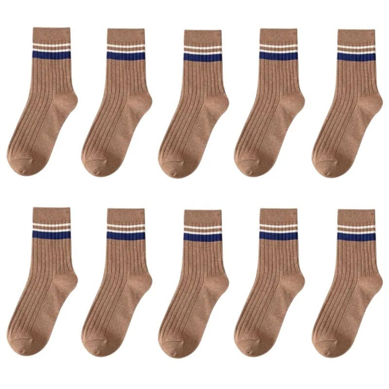 Mid-calf Academic Style Socks Khaki 10pairs
