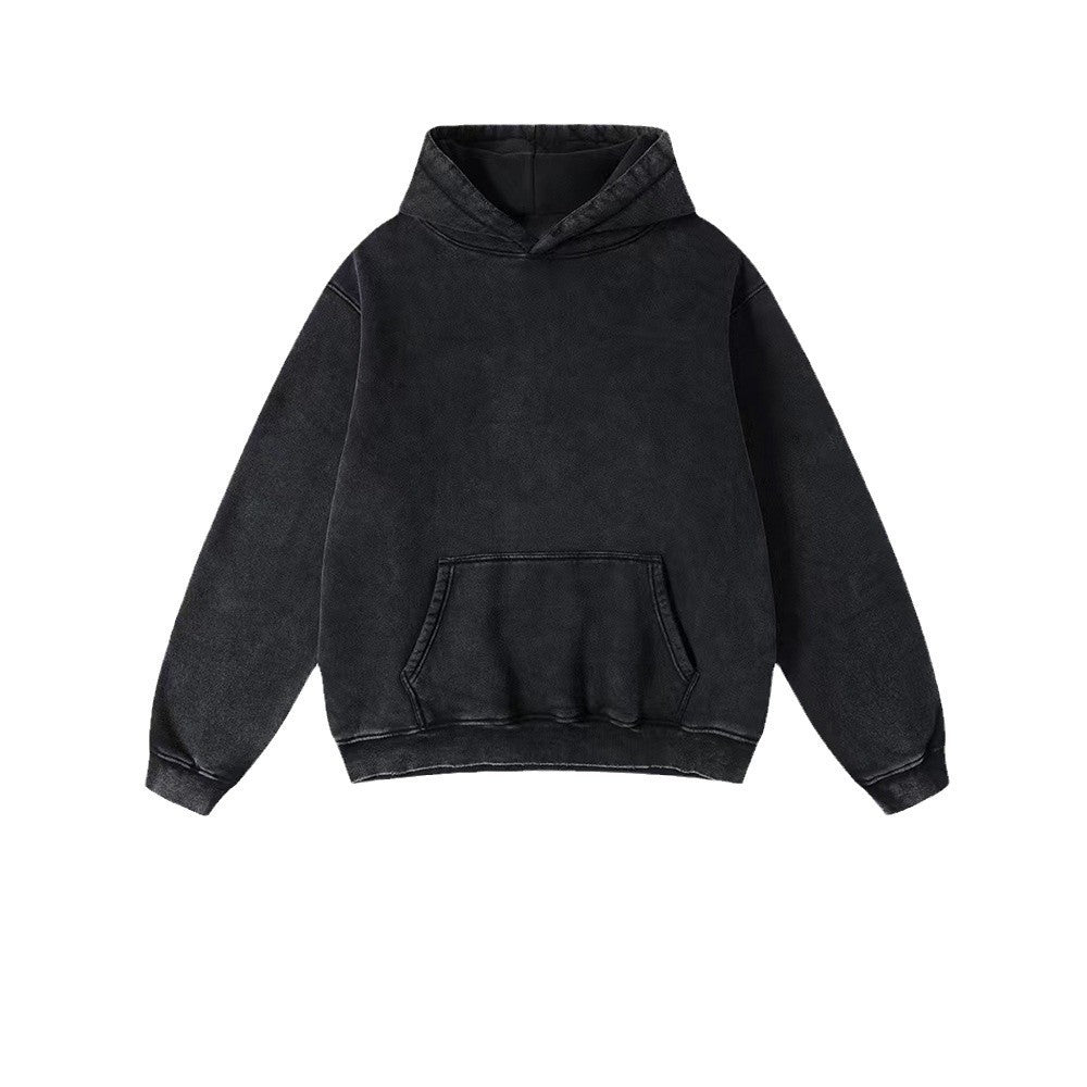 Heavy Fleece-lined Thickened Retro Washed Sweater Washed Black