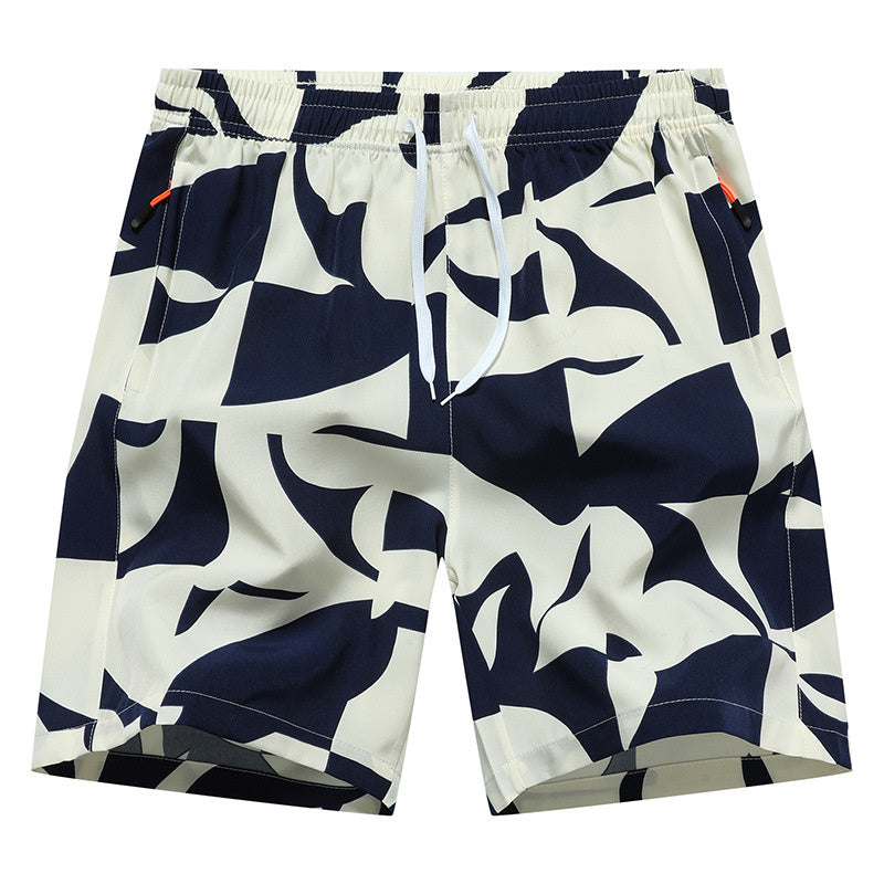 Elastic Waist Breathable Beach Pants Apricot Blue