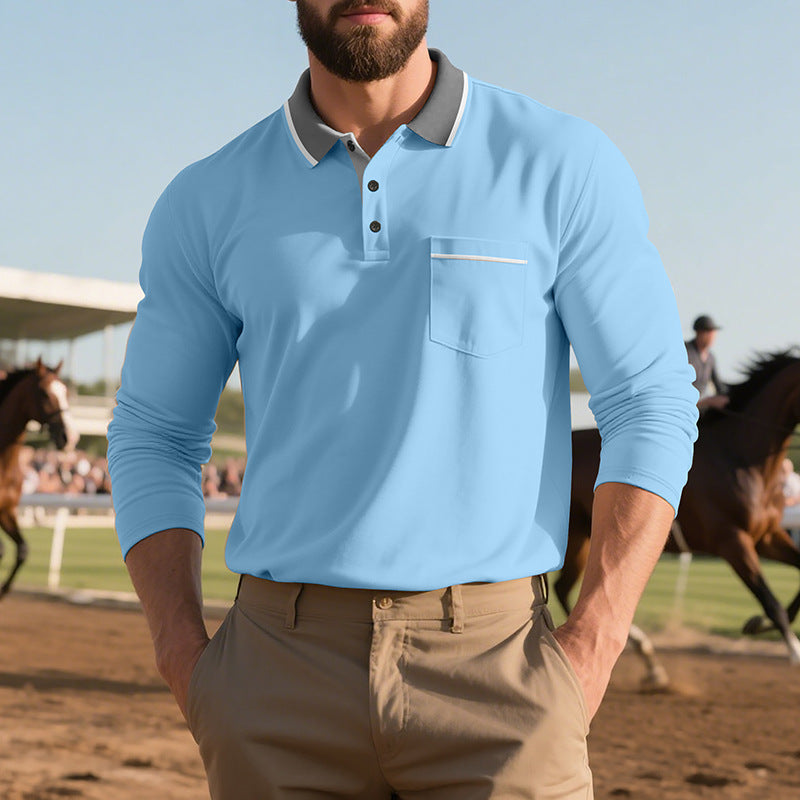 Long-sleeved Men's Polo Shirt Light Blue