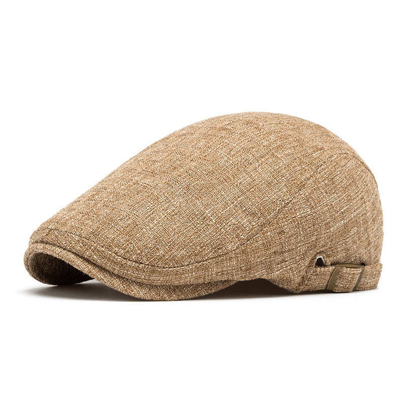 Breathable Cotton And Linen Beret Men's Retro Peaked Cap Khaki Adjustable