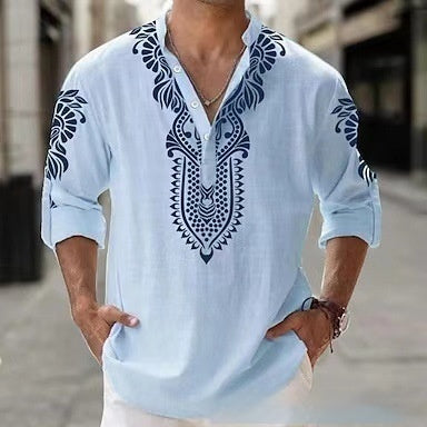 Stand Collar Long Sleeve Shirt Blue