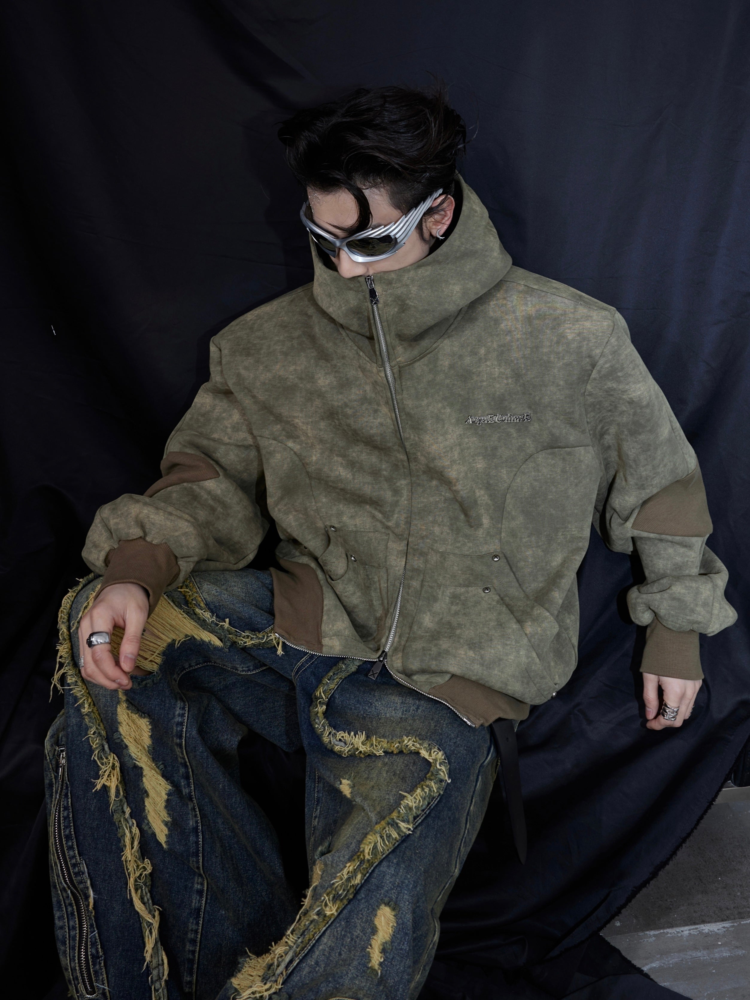 Retro Distressed Sweater Cardigan Stitching Design Sense Baggy Coat