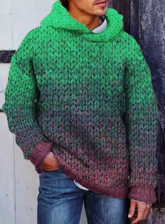 Acetate Fiber Heavy Classic Style Woven Hooded Sweater Green