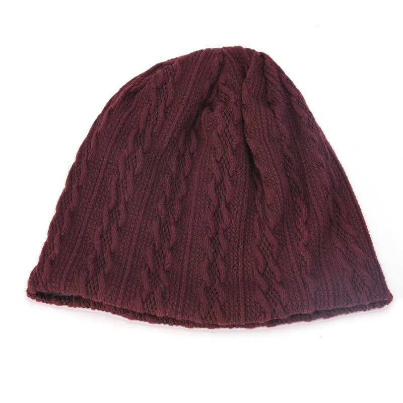 Men's Hat Winter Youth Warm Thickened Knitting Woolen Cap Wine Red Free Size