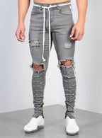 Cross Knee Ripped Zipper Jeans
