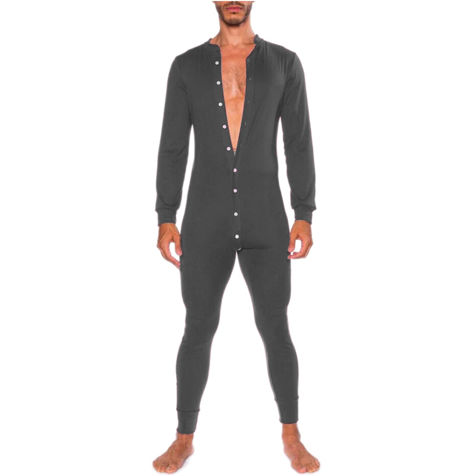 Solid Color Fashion Slim Fit Button Jumpsuit Grey
