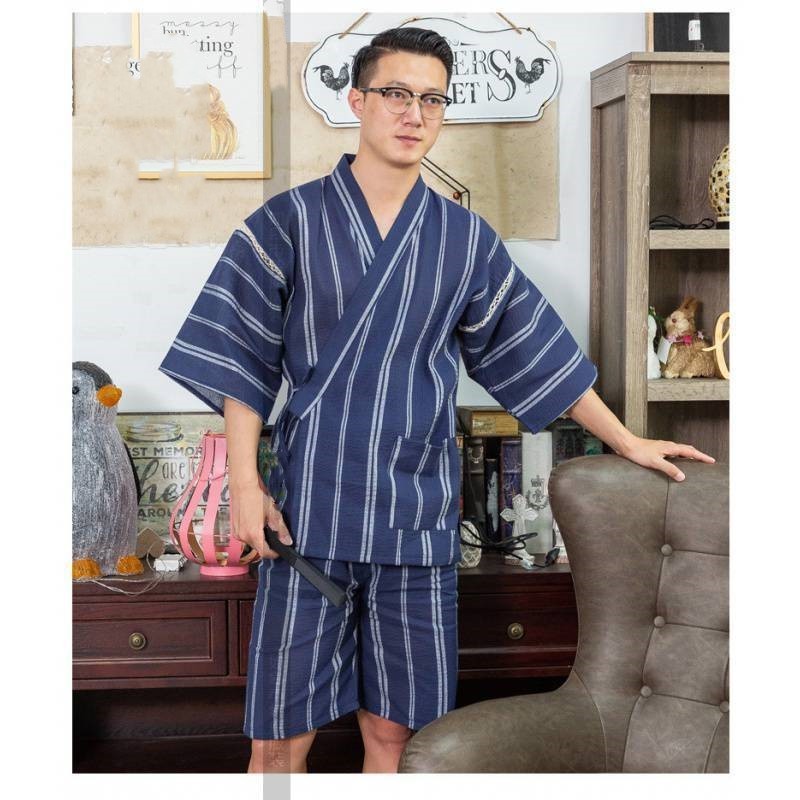 Home Japanese Jacquard Bathrobe Navy