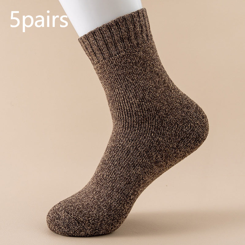 Fleece Lined Padded Warm Keeping Mid-calf Solid Color Socks