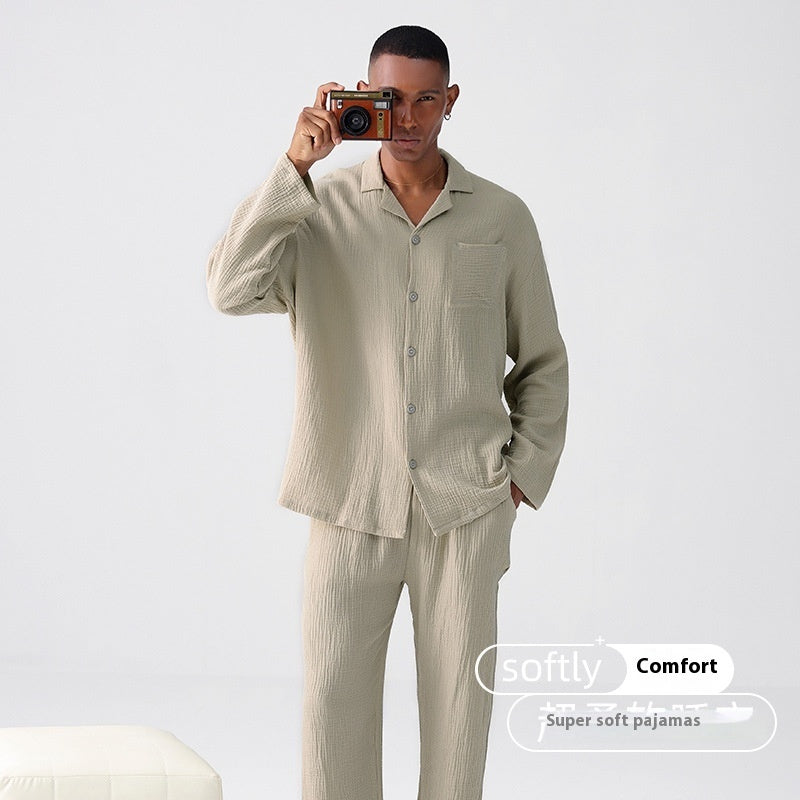 Woven Gauze Pajamas Thin Homewear Suit Light Gray