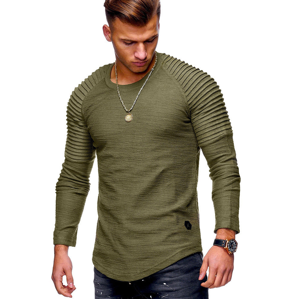Slim Fit Round Neck Long Sleeves T-shirt Army Green