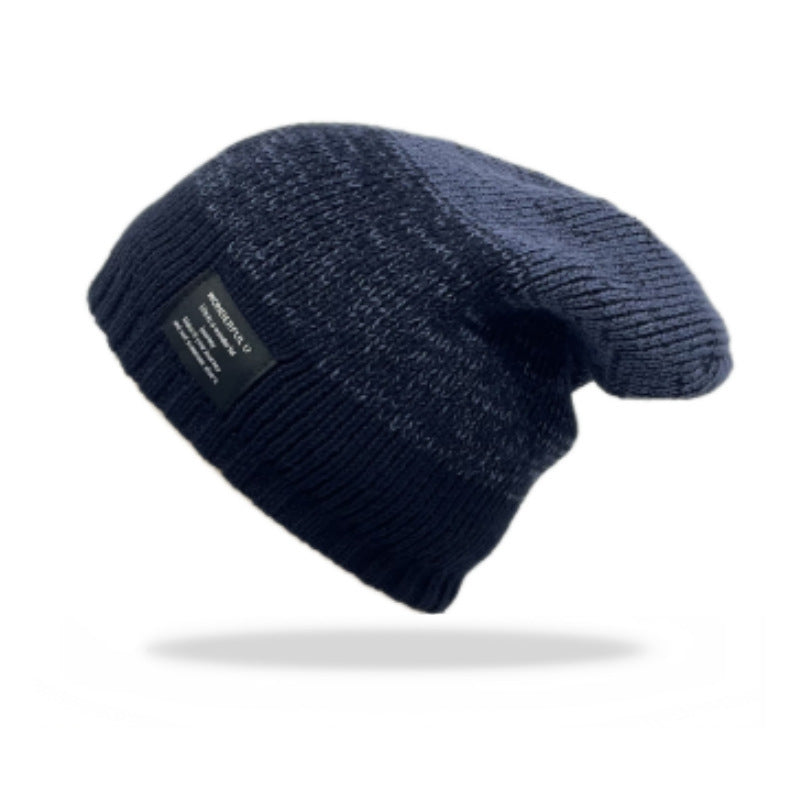 Mixed Color Plus Fluff Knitted Hat Blue Free Size